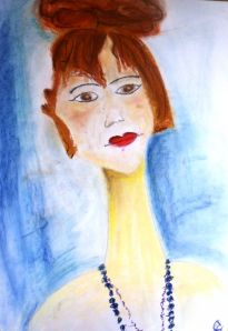 Abstraktní portrét malovaný suchými barevnými pastely